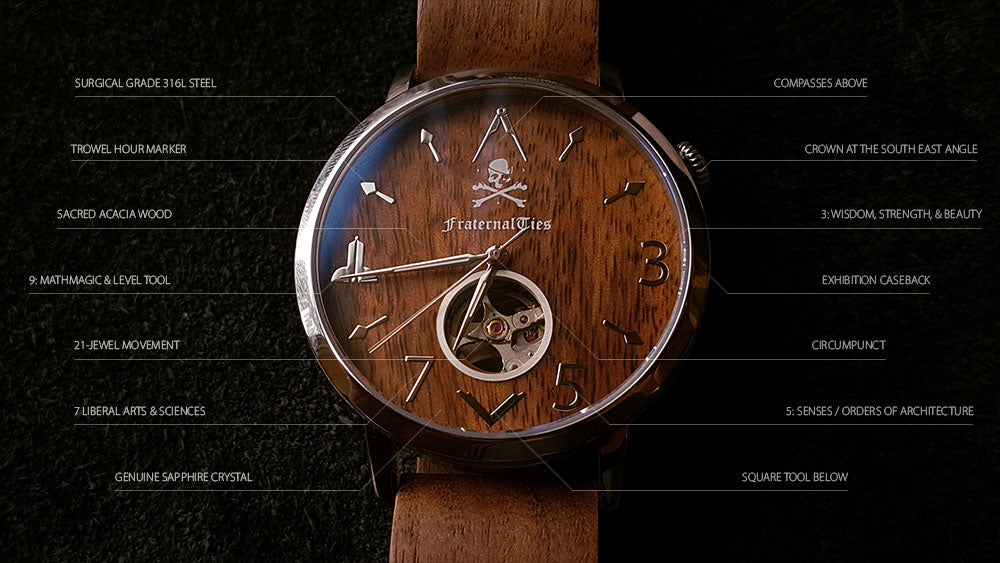 FraternalTies 357: Steel and Acacia Automatic Freemasons Watch