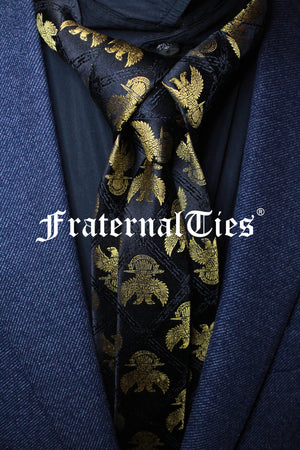 32° Wings Up Scottish Rite Silk Necktie, Gold on Black