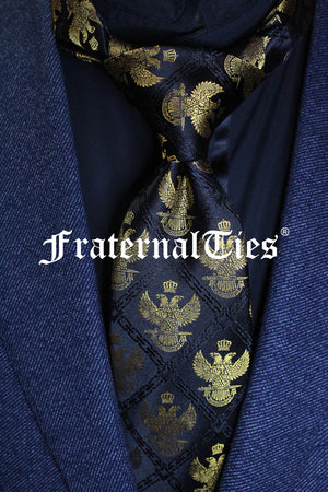 33° Wings Up Scottish Rite Silk Necktie, Gold on Black