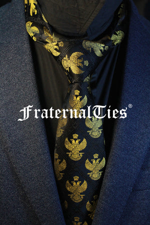 33° Wings Up Scottish Rite Silk Necktie, Gold on Black
