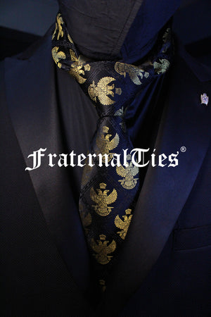 33° Wings Up Scottish Rite Silk Necktie, Gold on Black