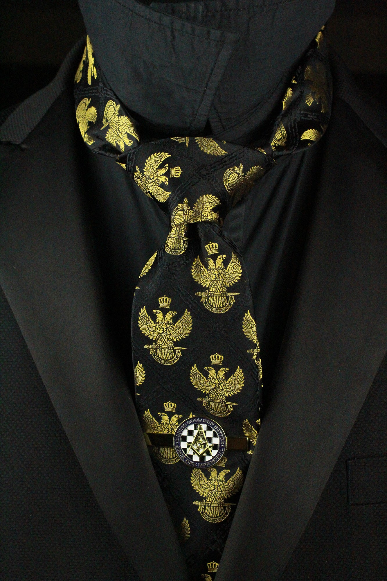 Bundle: 33° Wings Up Scottish Rite Tie with Tie Clip
