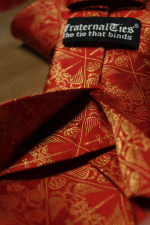 Silk Necktie | 33 Degree Scottish Rite - Seven Fold, Gold on Red