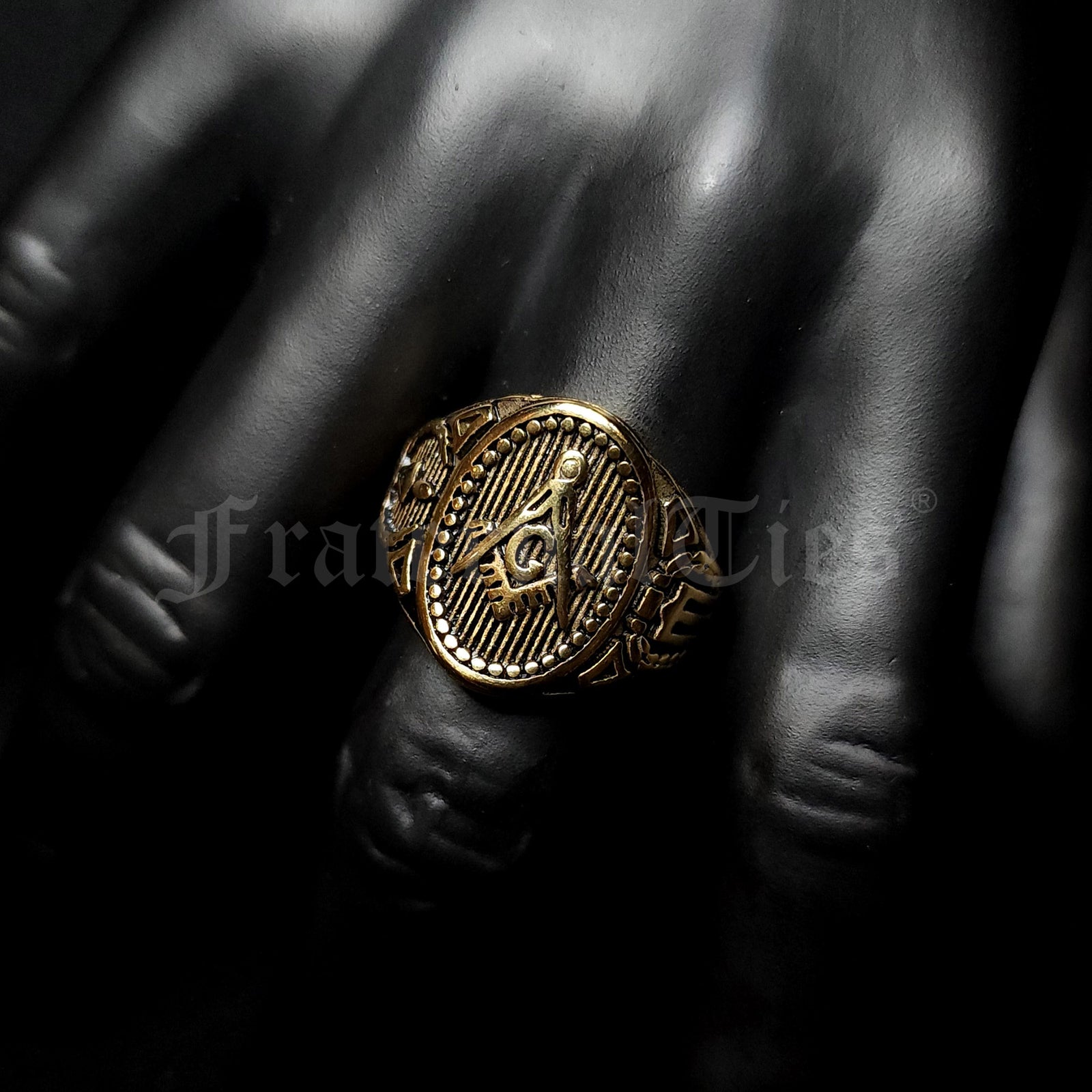 Masonic Cigar Band Ring - Gold Tone Stainless Steel