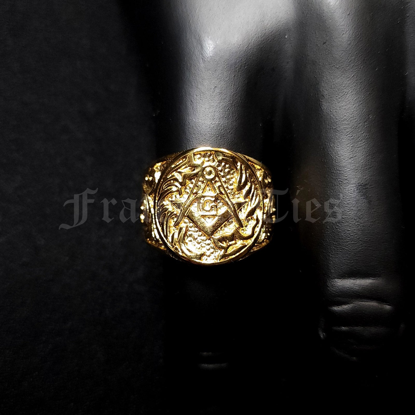 Ornate Masonic Ring - Gold Plated Stainless Steel