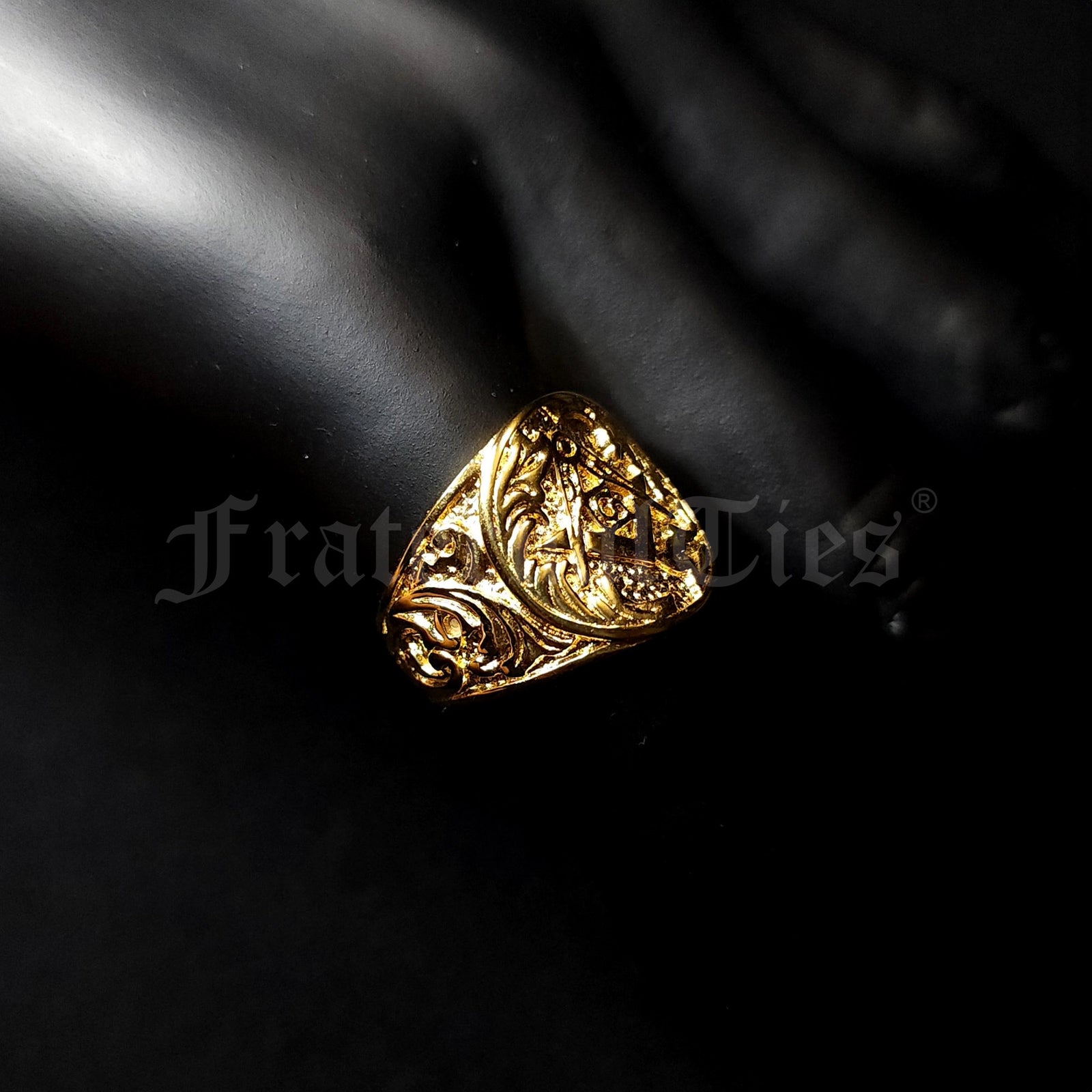 Ornate Masonic Ring - Gold Plated Stainless Steel