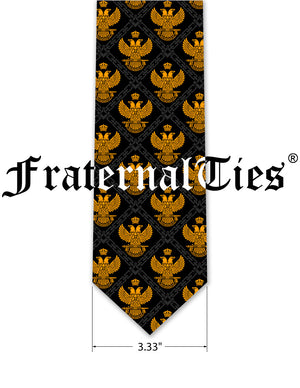 33° Scottish Rite Silk Necktie (Wings Up) – Black & Gold PRE-ORDER