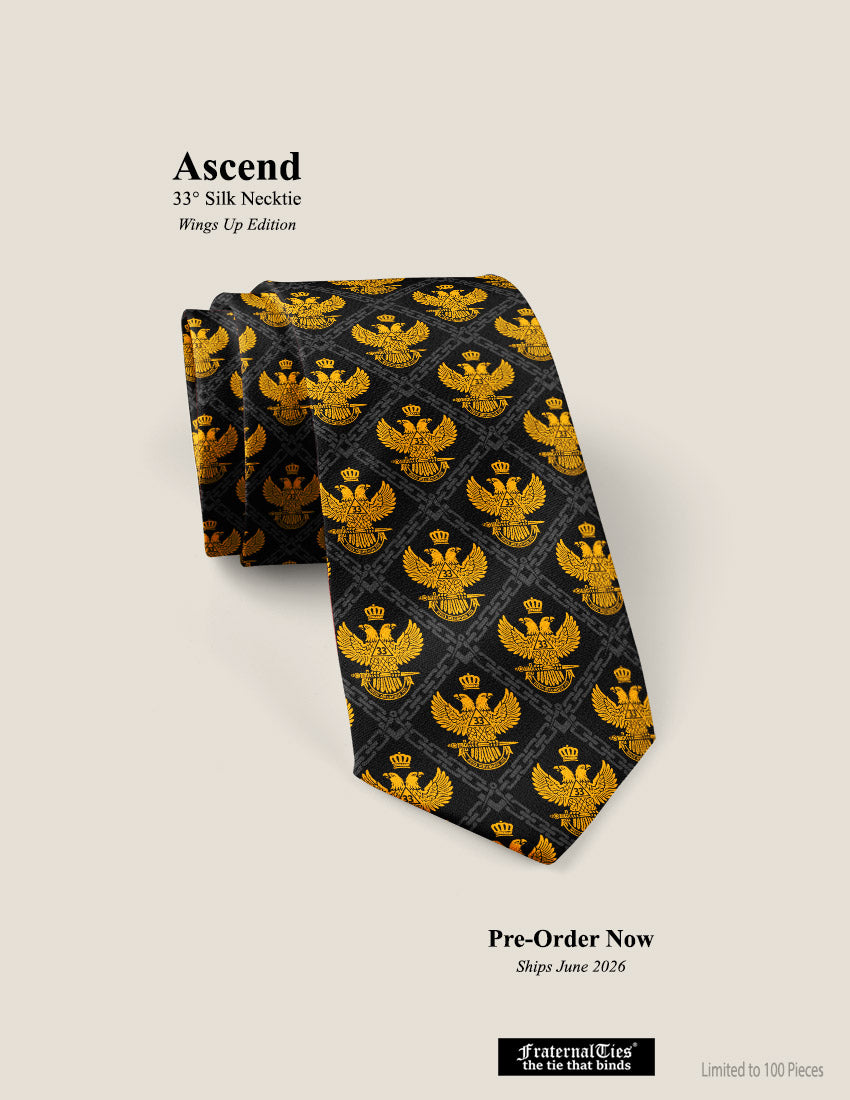 33° Scottish Rite Silk Necktie (Wings Up) – Black & Gold PRE-ORDER