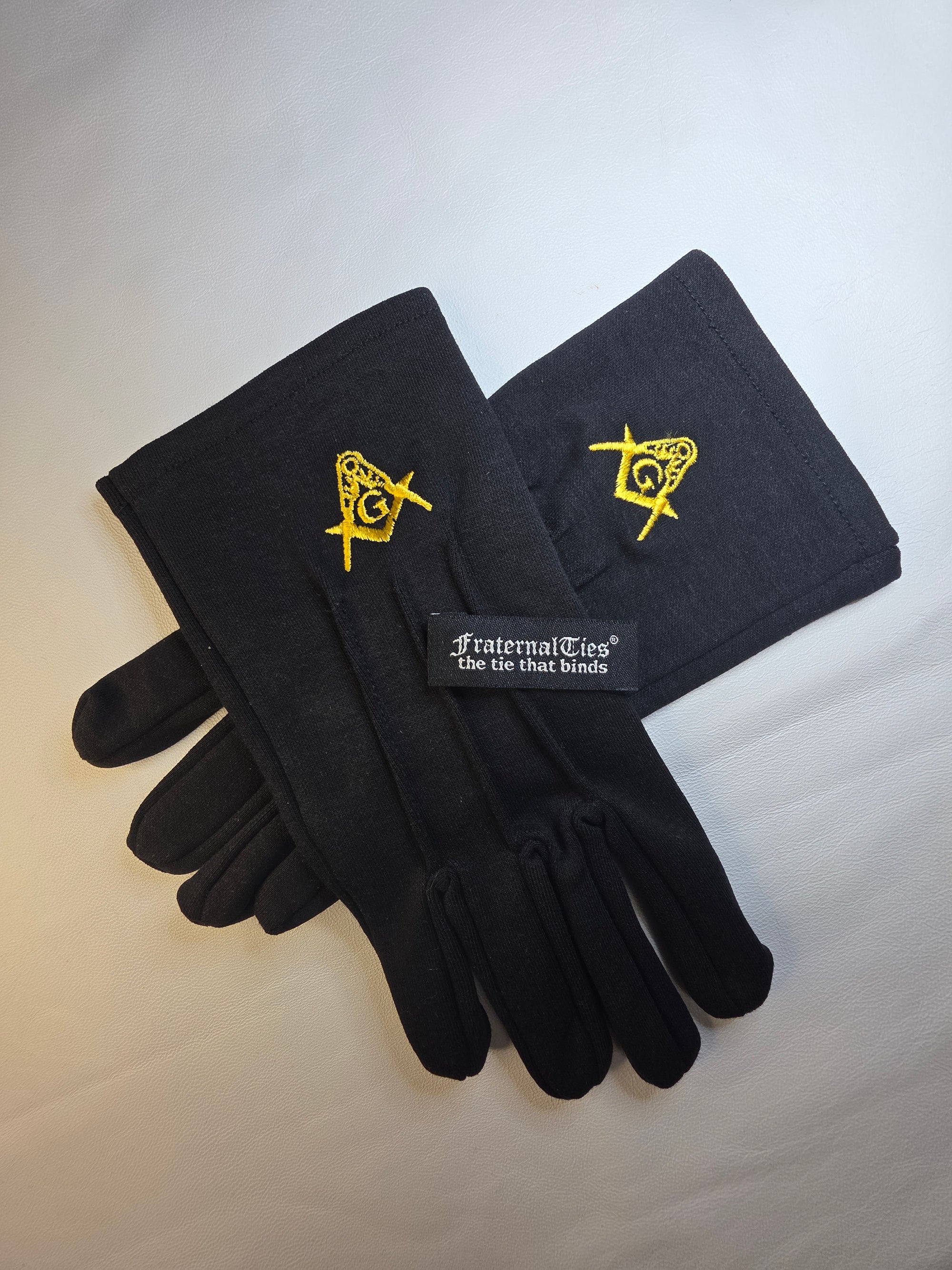 Black Masonic Gloves with Gold Embroidery