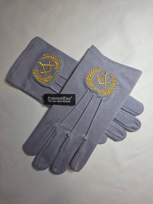 Gray Masonic Gloves with Gold Embroidery for Daylight Lodge