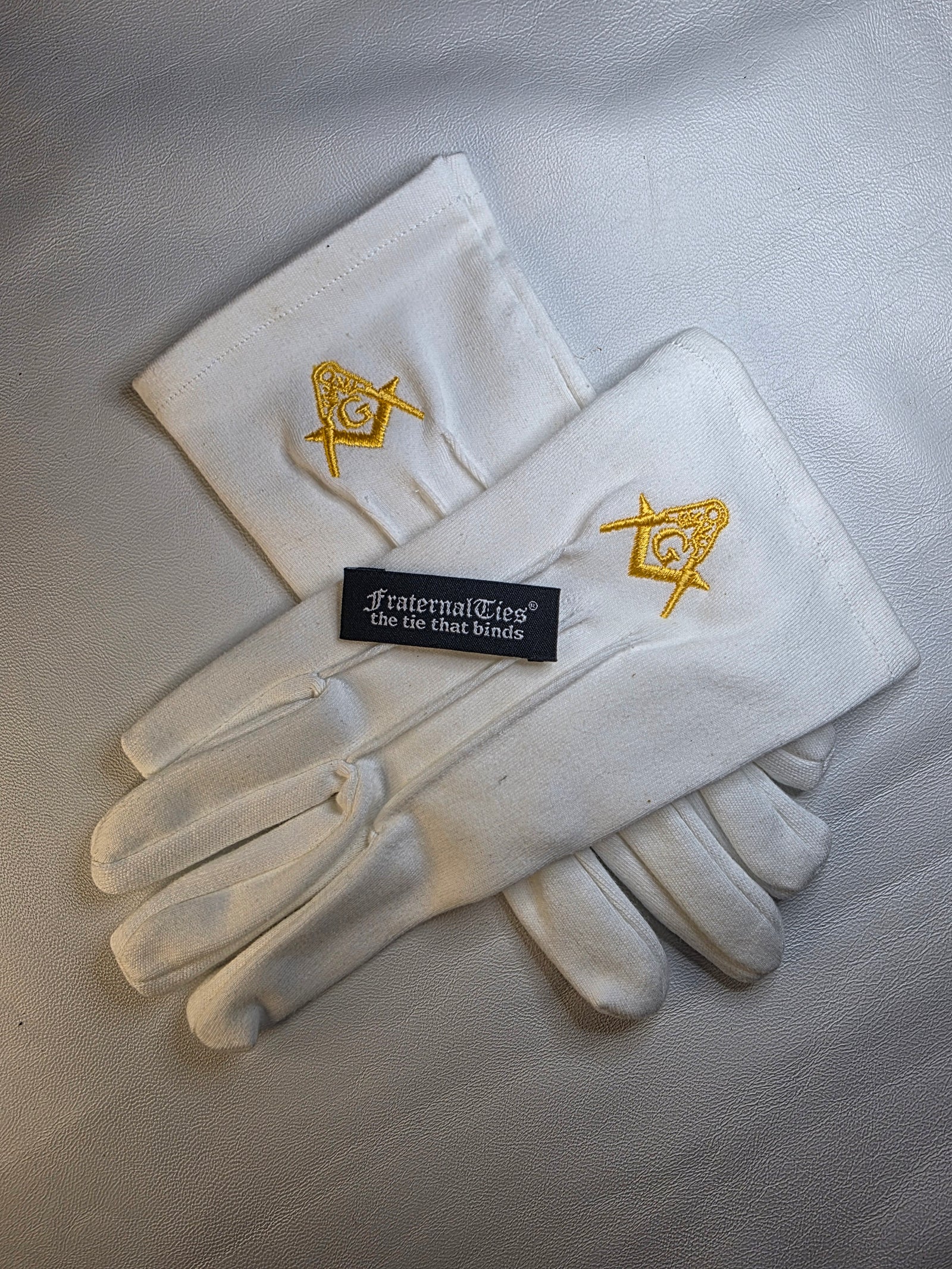 Small White Masonic Gloves with Gold Embroidery