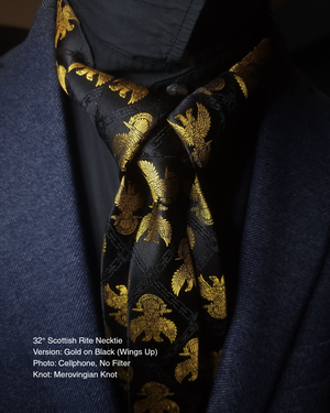 32° Scottish Rite Necktie, Gold on Black, Wings Up