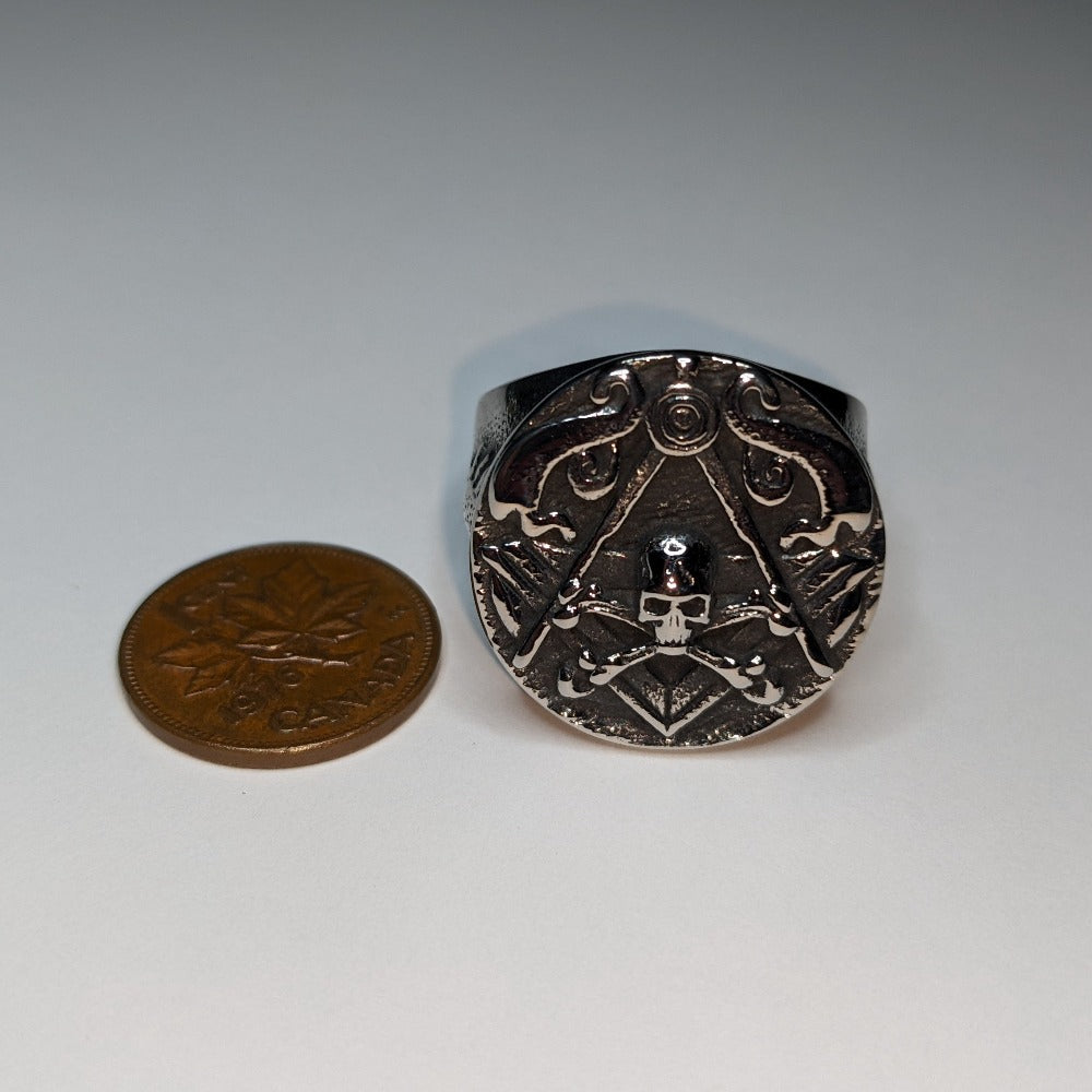 Square & Compasses Memento Mori Oversized Signet Ring