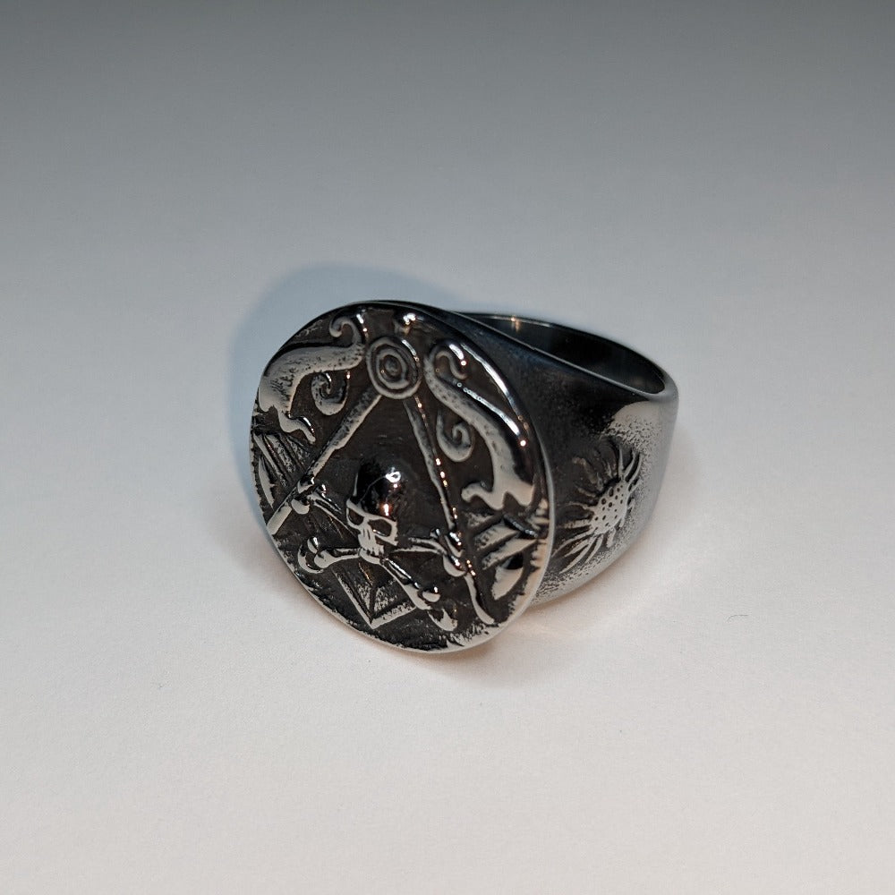 Square & Compasses Memento Mori Oversized Signet Ring